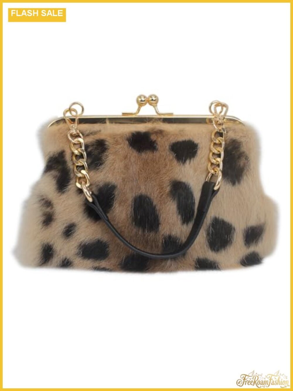 Rex Rabbit Fur Clutch with Gold Clasp and Dual Straps, Handheld Shoulder Bag